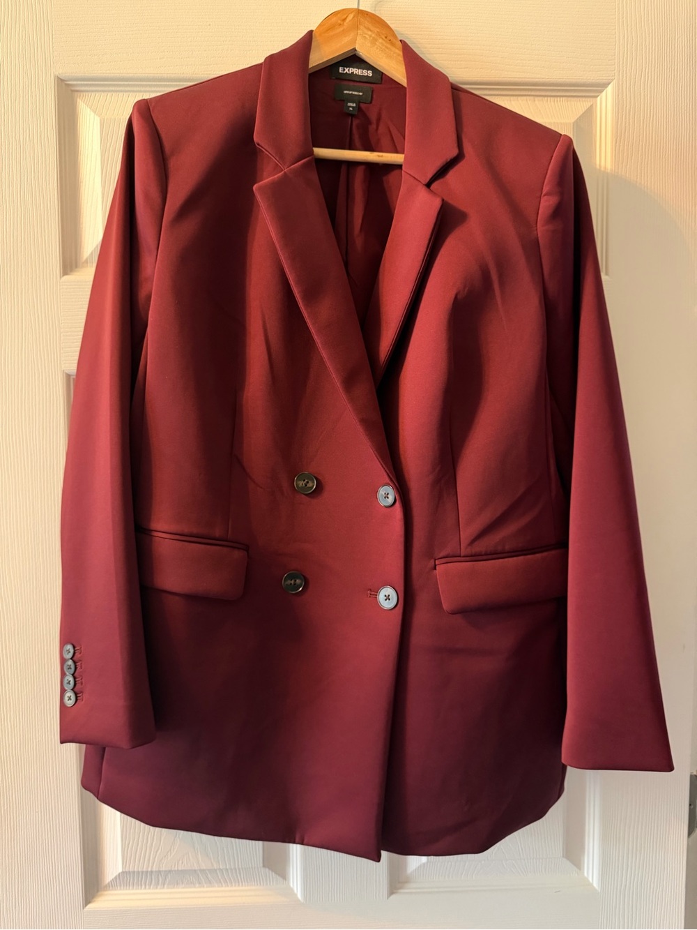 Express Double-Breasted Blazer Suit, Jacket and Pants - Wine